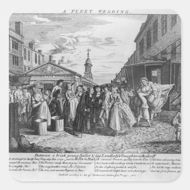 Pegatina Cuadrada Un Boda de la flota, 1747 (Anverso)