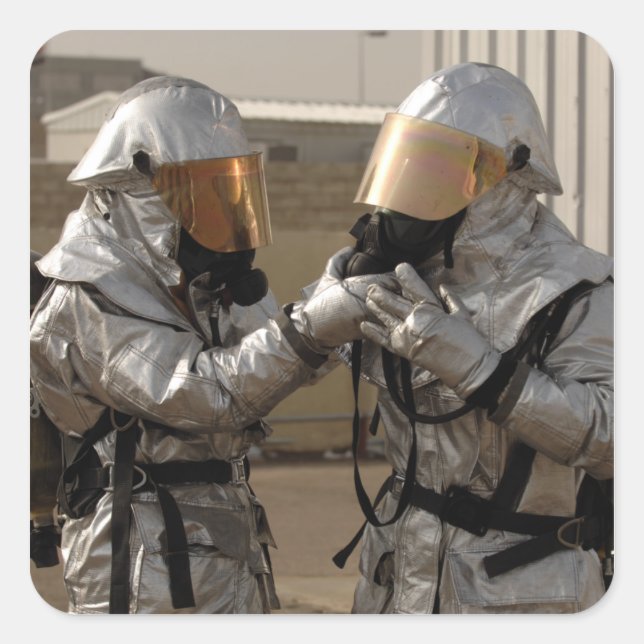 Pegatina Cuadrada Un bombero iraquí (Anverso)