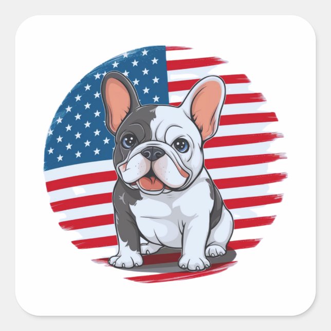 Pegatina Cuadrada Un bulldog francés personalizado con bandera estad (Anverso)