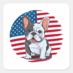 Pegatina Cuadrada Un bulldog francés personalizado con bandera estad