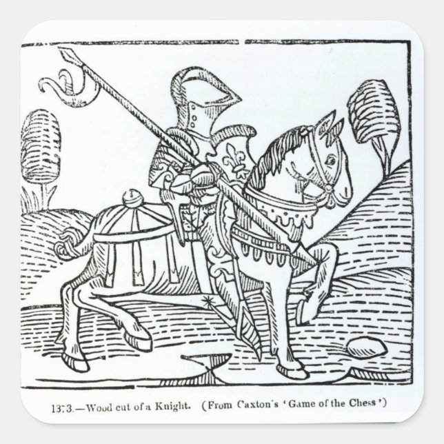 Pegatina Cuadrada Un caballero, del 'Juego del Ajedrez' de Caxton (Anverso)