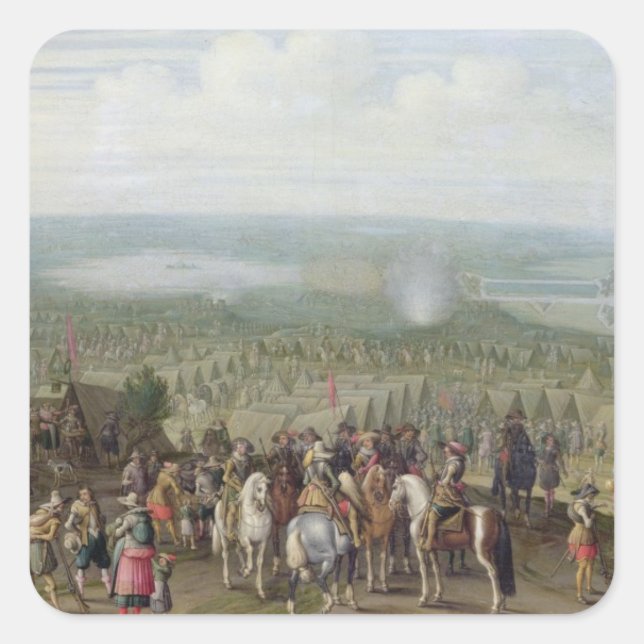 Pegatina Cuadrada Un campamento militar con milicia a caballo, Troo (Anverso)