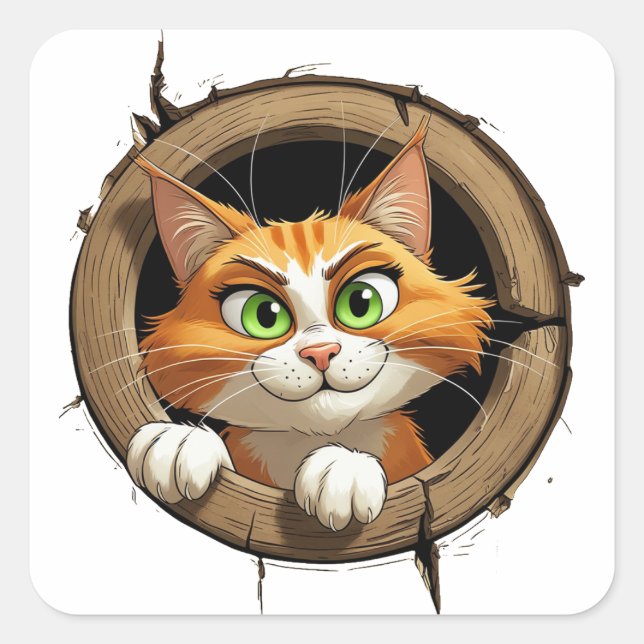 Pegatina Cuadrada Un capo Personalizado caprichoso con ojos verdes b (Anverso)