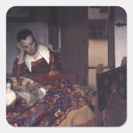 Pegatina Cuadrada Un Chica dormido por Johannes Vermeer
