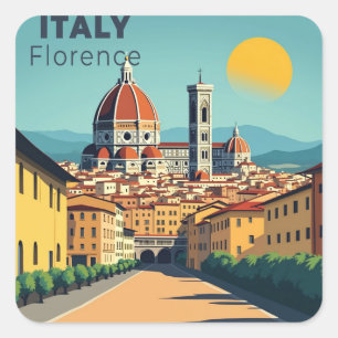 Pegatina Cuadrada Un clásico cartel de viaje nostálgico – Florencia 