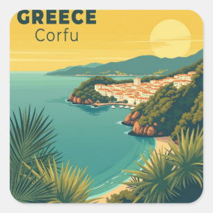 Pegatina Cuadrada Un clásico cartel de viaje nostálgico – Grecia Cor