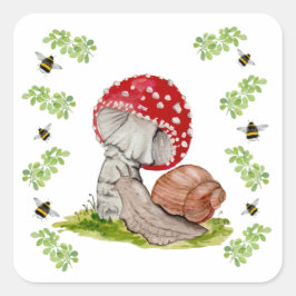 Pegatina Cuadrada Un colorido volante forestal y un caracol