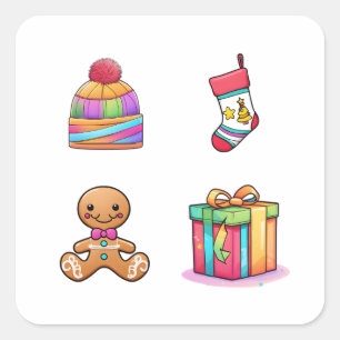 Pegatina Cuadrada Un Conjunto De Cuatro Navidades Cuidados 4 Pegatin