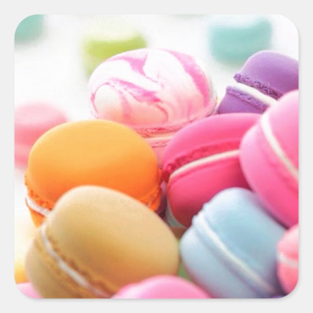 Pegatina Cuadrada Un delicioso postre colorido francés Macaron (Anverso)