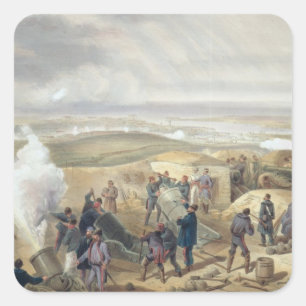 Pegatina Cuadrada Un día caluroso en las baterías, plato de 'El asie