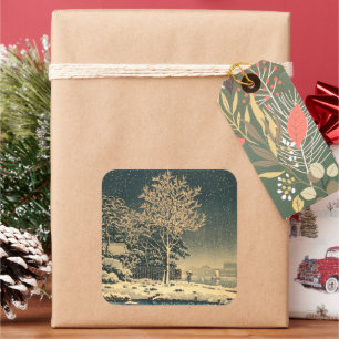 Pegatina Cuadrada Un día de invierno en el río Sumida en Japón