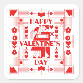 Pegatina Cuadrada Un Día de San Valentín moderno al estilo Bauhaus
