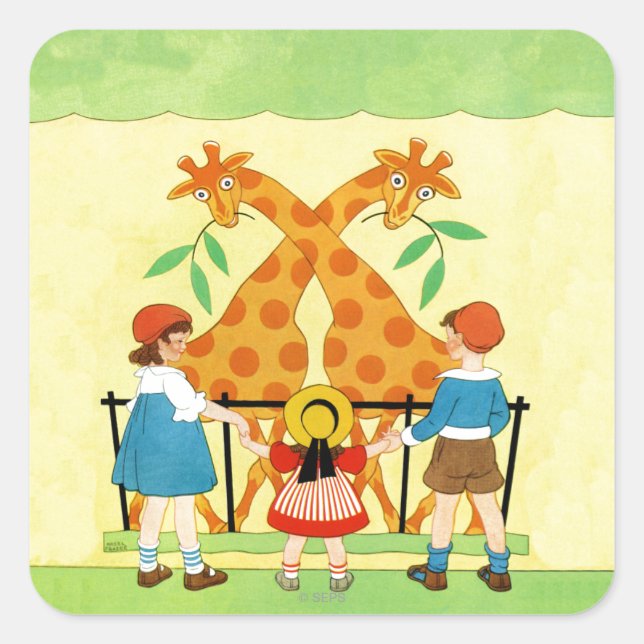 Pegatina Cuadrada Un Día En El Zoológico (Anverso)