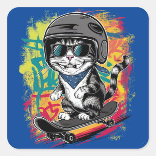 Pegatina Cuadrada Un diseño único y divertido con un gato elegante