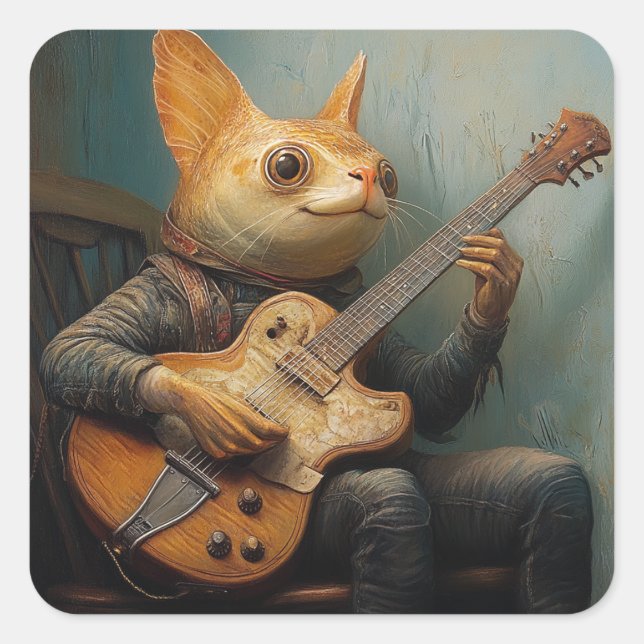 Pegatina Cuadrada Un divertido bagre tocando fantasía de guitarra (Anverso)