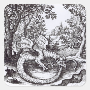 Pegatina Cuadrada Un dragón en el bosque