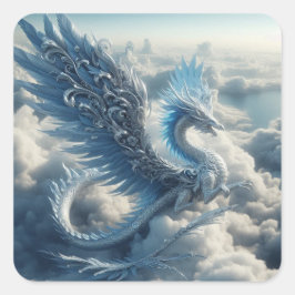 Pegatina Cuadrada Un dragón rodeado de nubes