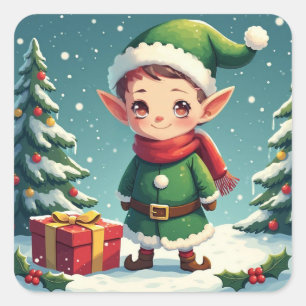 Pegatina Cuadrada Un duende de Navidad adorable
