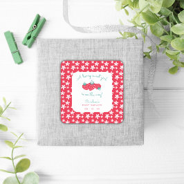 Pegatina Cuadrada Un dulce Chica Baby Shower Strawberry Floral