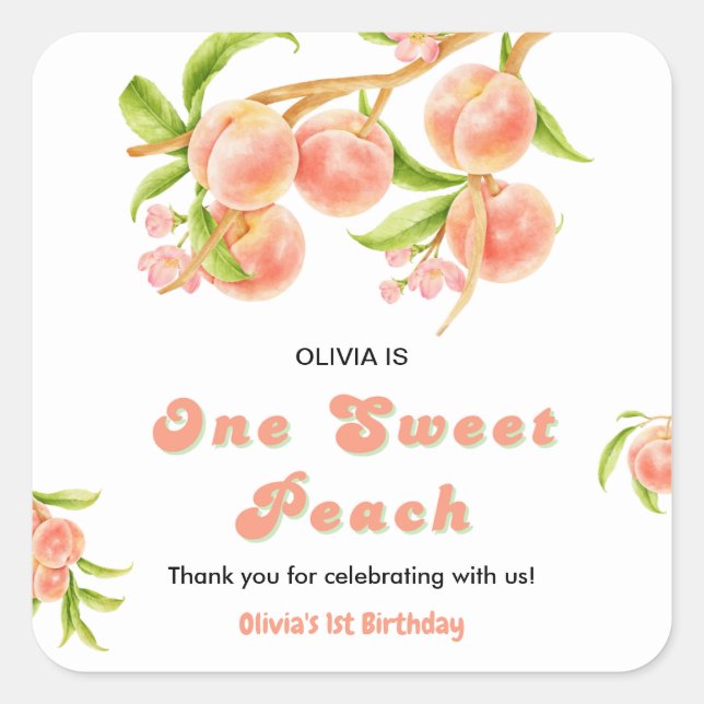Pegatina Cuadrada Un dulce fruta de la pimienta Primer cumpleaños Gr (Anverso)