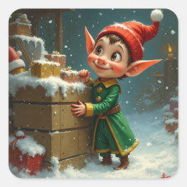 Pegatina Cuadrada Un elfo con esmalte de uñas rojo