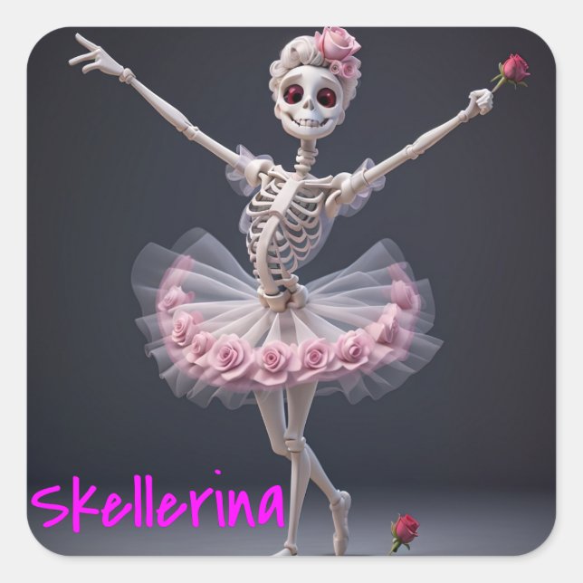 Pegatina Cuadrada Un esqueleto bailando ballet - Skellerina (Anverso)