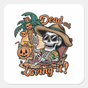 Pegatina Cuadrada Un esqueleto con gafas de sol y tumbado en un ser