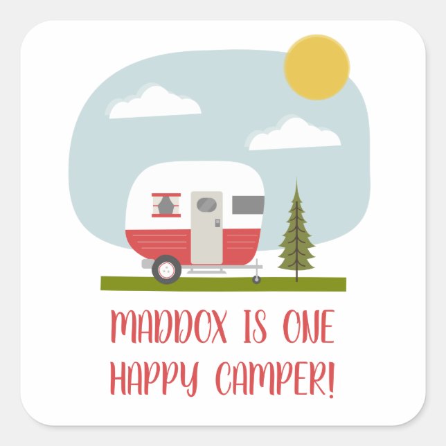 Pegatina Cuadrada Un Feliz Cumpleaños del Camper Red Trailer (Anverso)