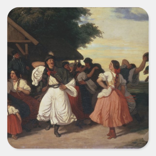 Pegatina Cuadrada Un festín de Bodas de aldea (Anverso)