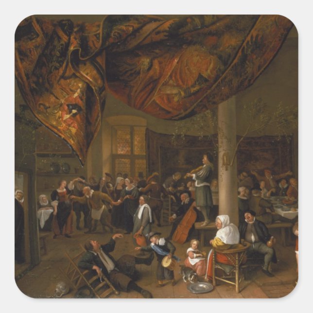 Pegatina Cuadrada Un festín de Bodas de aldea con juerguistas (Anverso)