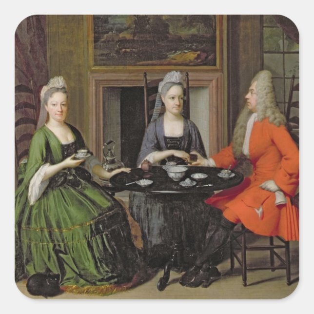 Pegatina Cuadrada Un Fiesta de té (aceite sobre lienzo) (Anverso)