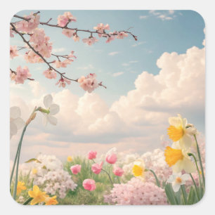 Pegatina Cuadrada Un fondo floral de primavera
