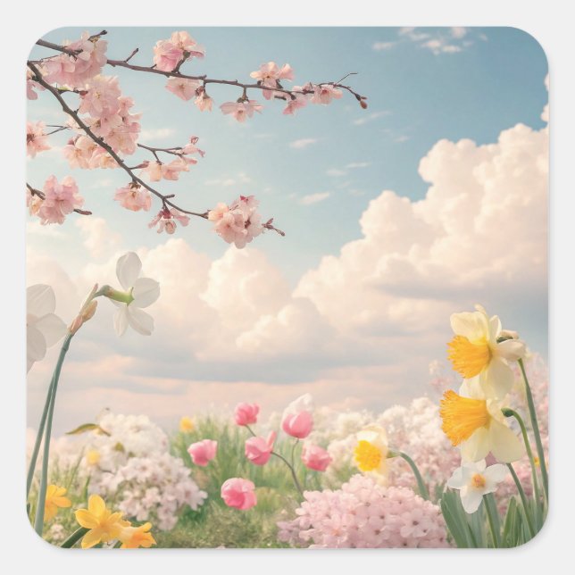 Pegatina Cuadrada Un fondo floral de primavera (Anverso)