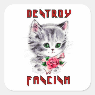 Pegatina Cuadrada Un gatito retro lindo - Destruye el fascismo