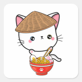 Pegatina Cuadrada Un gato blanco gracioso come fideos
