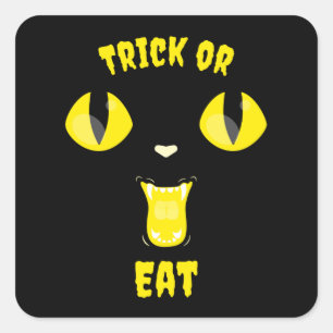 Pegatina Cuadrada Un gato hambriento de halloween con trucos o comid