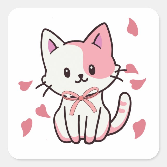 Pegatina Cuadrada Un gato lindo con un arco (Anverso)