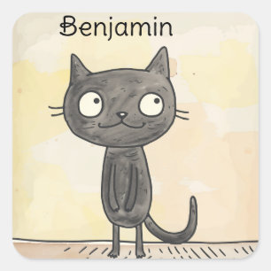 Pegatina Cuadrada Un gato negro delicioso Personalizado