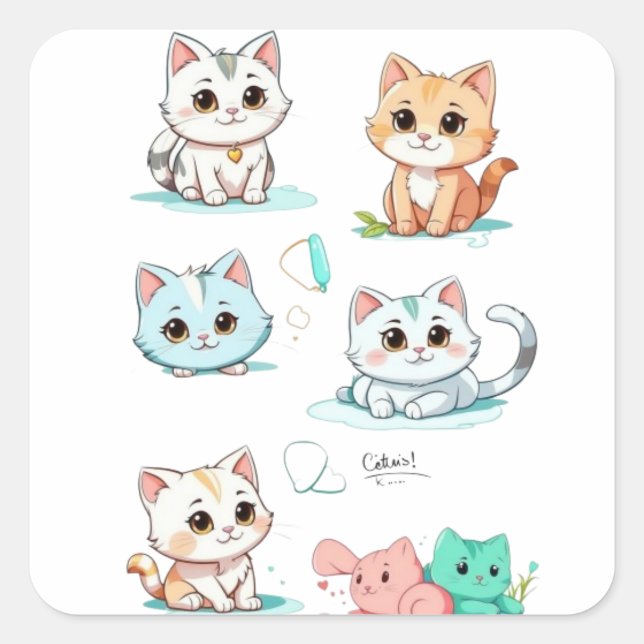 Pegatina Cuadrada Un gato personalizado 2D (Anverso)