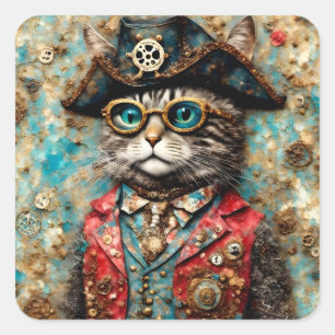 Pegatina Cuadrada Un gato pirata