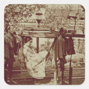 Pegatina Cuadrada Un geisha que es llevado adentro una litera (foto