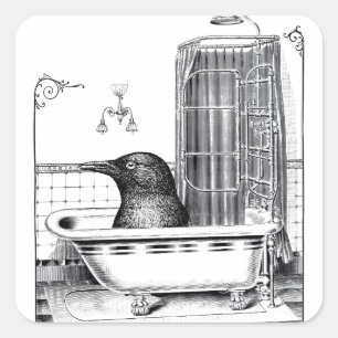 Pegatina Cuadrada Un Gran Crow En El Surrealismo De La Bañera