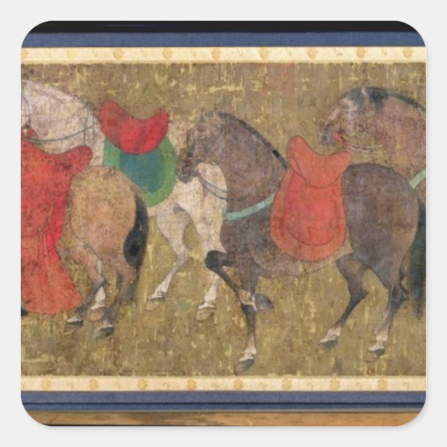 Pegatina Cuadrada Un Groom con caballos (Anverso)