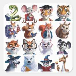 Pegatina Cuadrada Un grupo de 12 animales escolarizados
