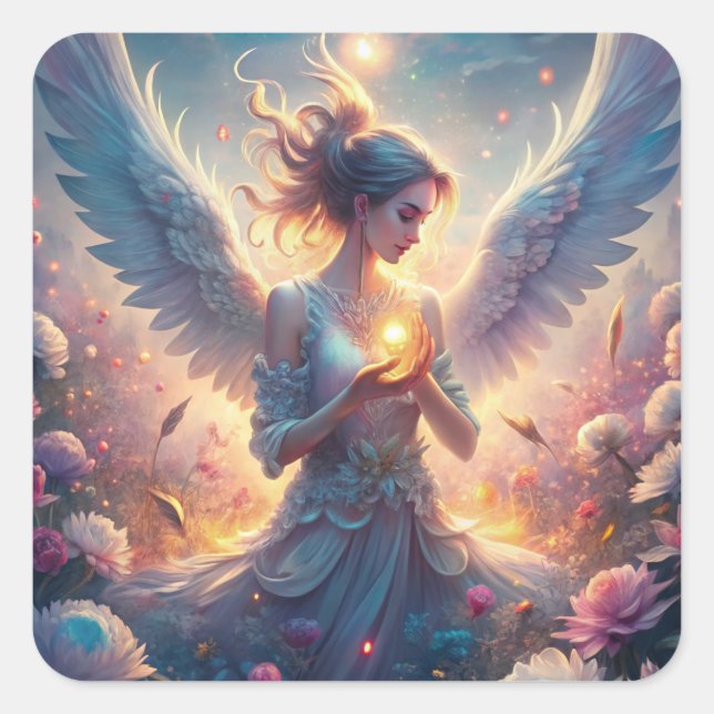 Pegatina Cuadrada Un Hada Hermoso (Anverso)