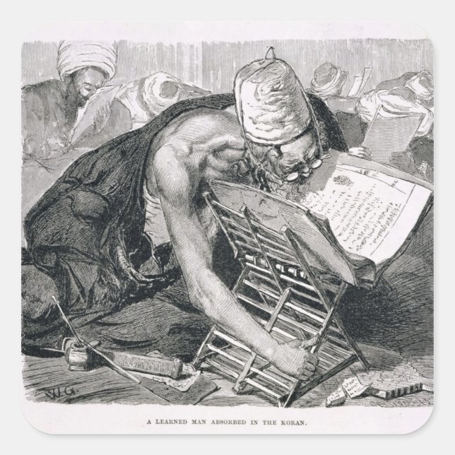 Pegatina Cuadrada Un hombre aprendido absorbido en el Corán (Anverso)