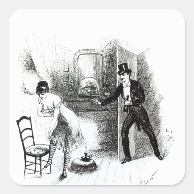 Pegatina Cuadrada Un hombre visitando a una prostituta (Anverso)
