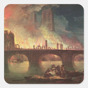 Pegatina Cuadrada Un incendio en el Hotel-Dieu en 1772