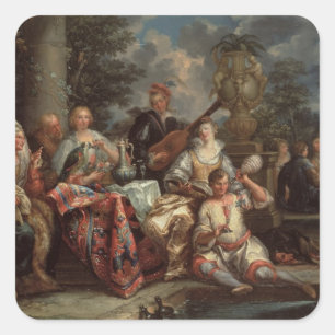 Pegatina Cuadrada Un interludio musical en un patio (pares con