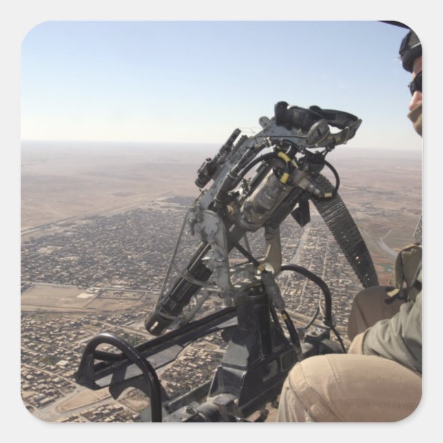 Pegatina Cuadrada Un jefe de tripulación busca actividad sospechosa (Anverso)